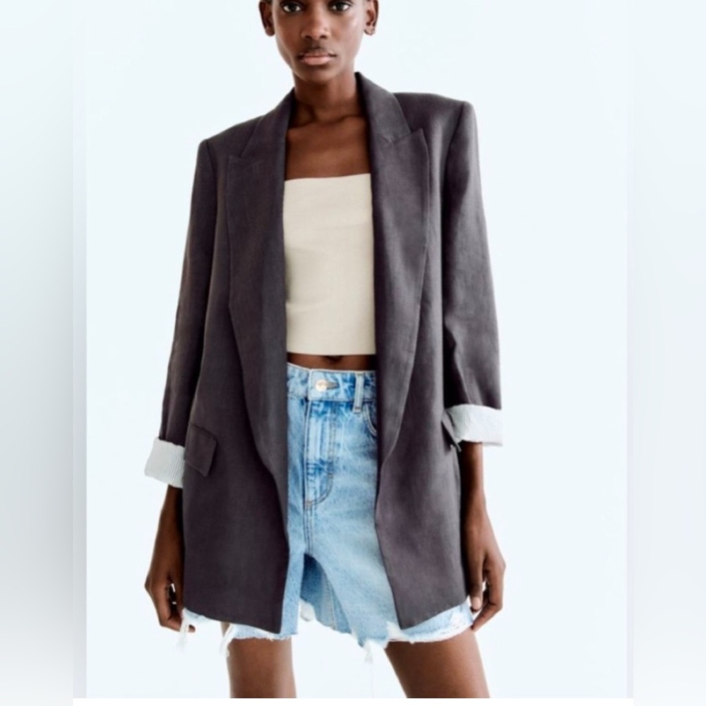 Zara Charcoal Blazer with Striped Lining